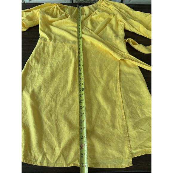 Banana Republic Linen Blend Wrap Dress Poppy Yellow Puff Sleeve SP - Picture 9 of 10